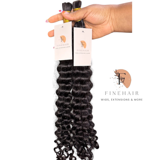 18" Double Drawn | Black Deep Wave Bulk %100 Human Hair - 100grams per bundle
