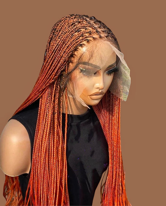 Tiger Orange Wavy Knotless Braided