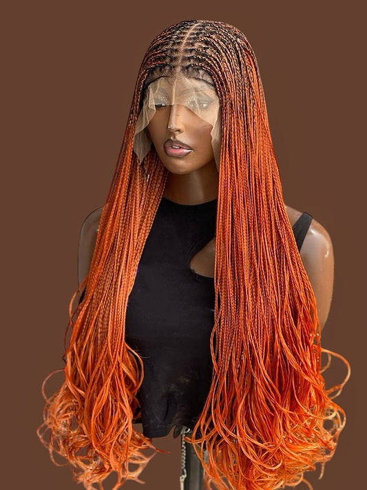 Tiger Orange Wavy Knotless Braided